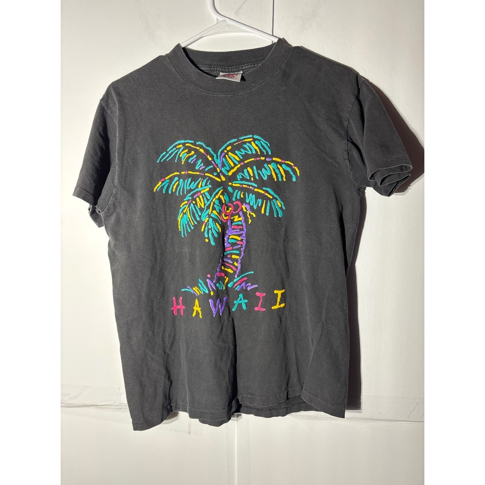Vintage Oneita Hawaii Palm Tree tee Men's‎ S/M Black Retro Vacation USA made